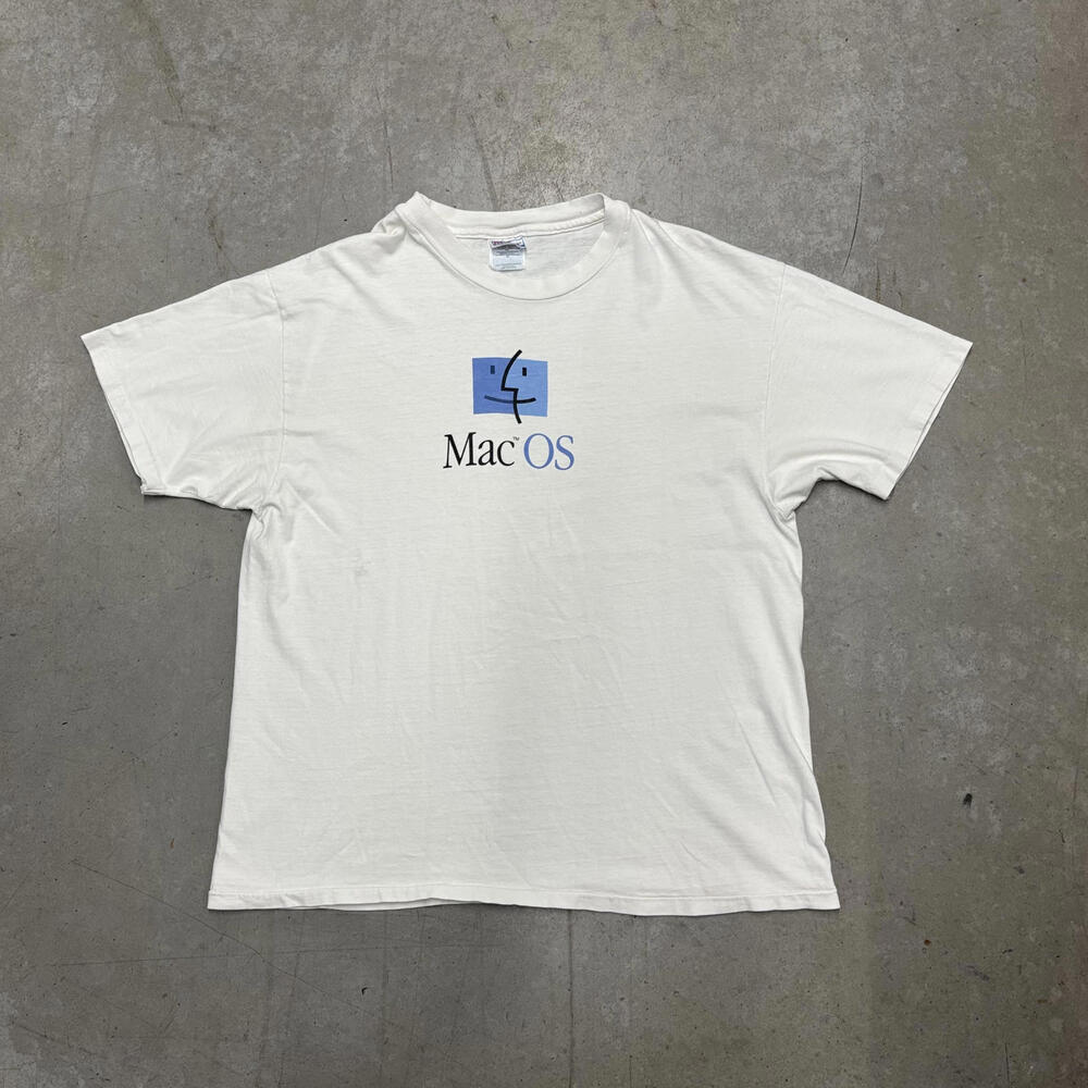 Vintage 90s Mac OS Face Logo Graphic Tech T-Shirt Extra Large White